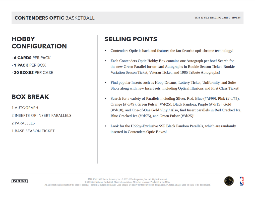 2022-23 Panini Contenders Optic Basketball Hobby Box