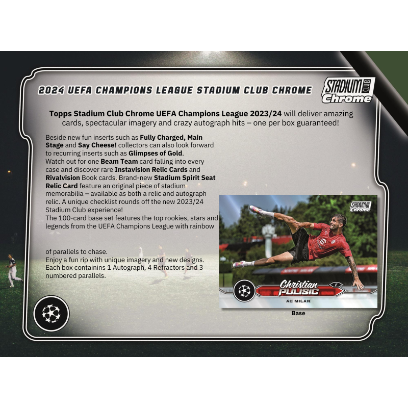 2023/24 Topps Stadium Club Chrome UEFA Soccer Hobby 12 Box Case